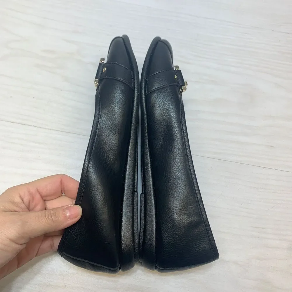 Womens Size 7.5 Aerosoles Big Bet Ballet Flats Black Gold Horsebit Slip On Shoes